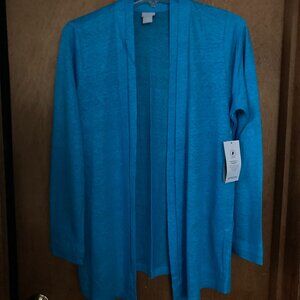 Chico's Size 0 Linen Flare Cardigan Tranquil Turquoise